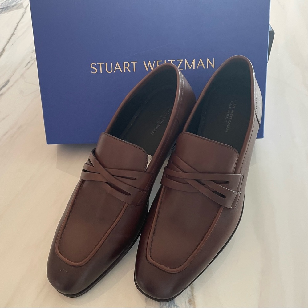 Stuart Weitzman Men's Leather Slip-On Loafers - Rich Brown
